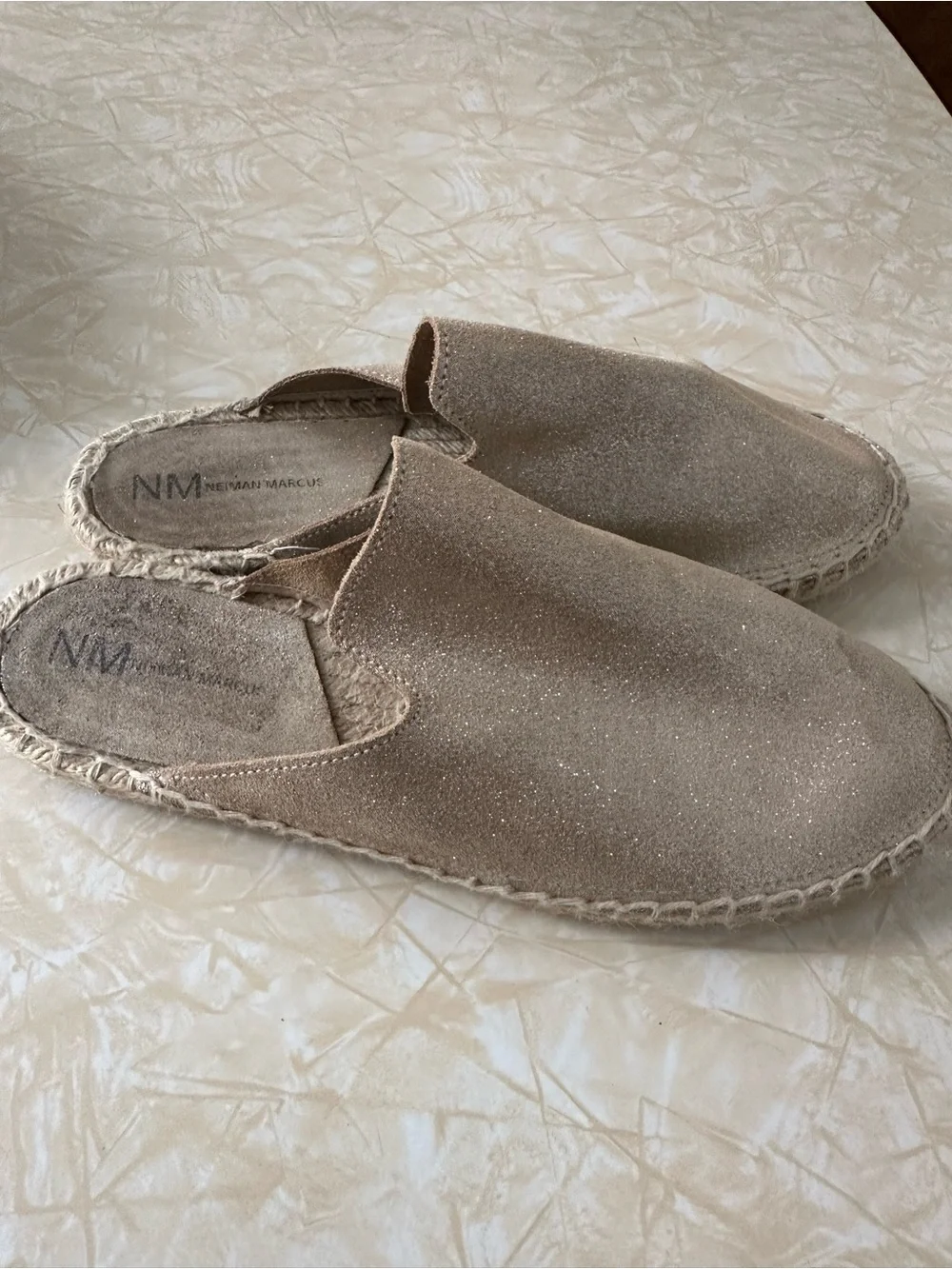 Glitter Espadrille Mule - Rose Gold. Neiman Marcus Sz 38